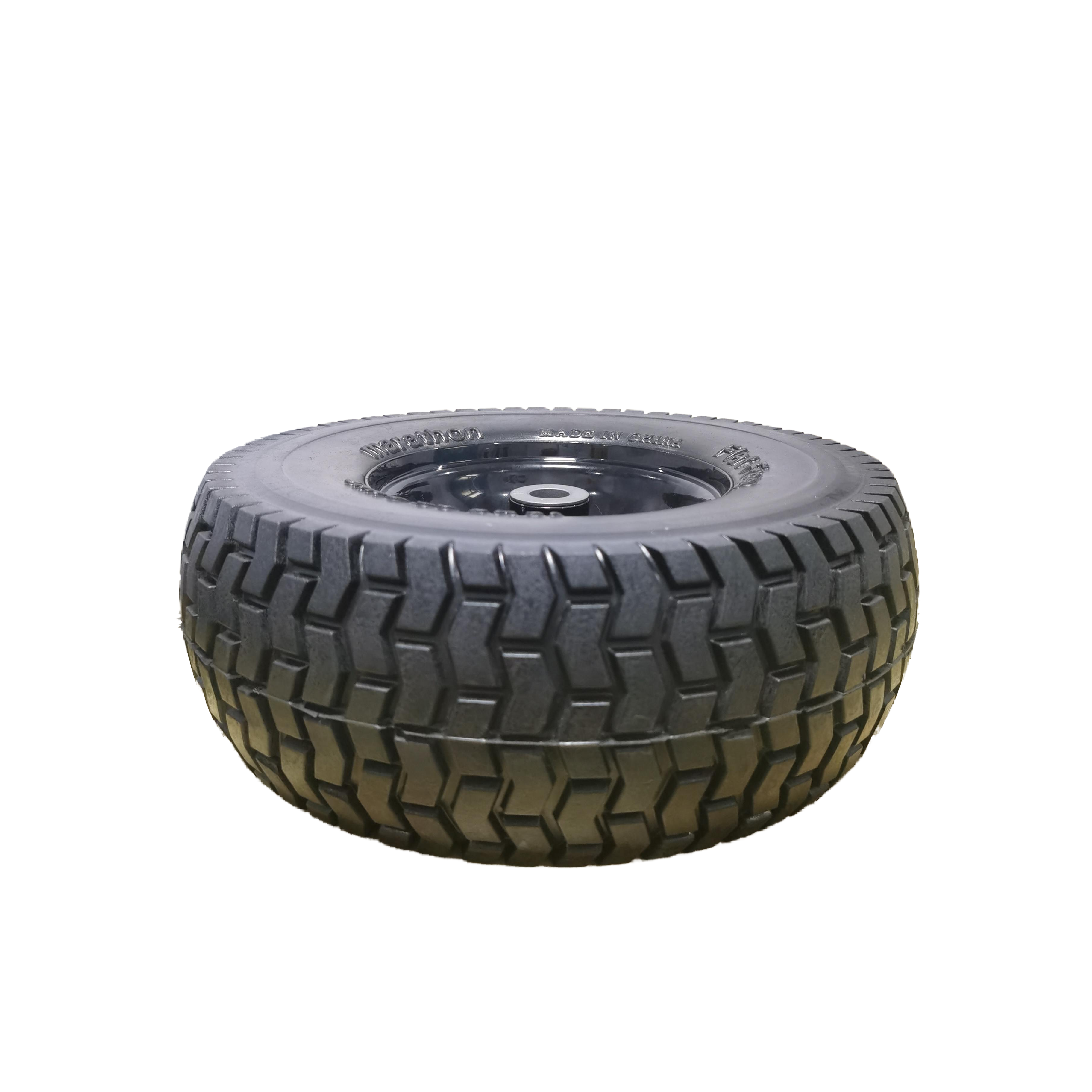 (4-Pack) 13x5.00-6 Flat Free Tire and Wheel Assemblies – Solid Rubber, 3" Centered Hub, 3/4" Bushings, 440 lb Capacity