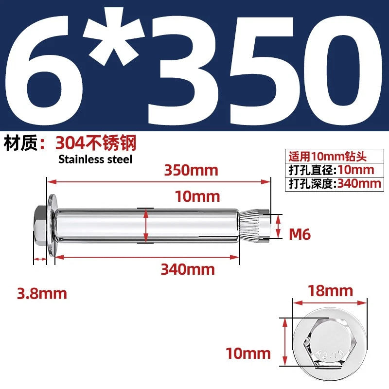 Stainless Steel Masonry Concrete Expansion Anchor Bolt — M6 M8 M10 M12 M16 | 304 & 201 SS