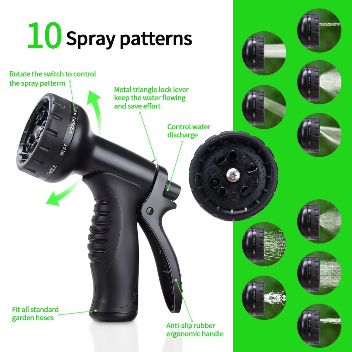 irrigation gardening hose, Non - Expanding, 10 Functional Nozzles, Garden Hose Anti - Kink （25 - 50FT） - HomeDIYer