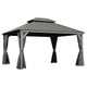 Hardtop Gazebo 13x15 ft with Double Roof, Galvanized Steel Pergola with Drainage, Curtains & Netting, Gray