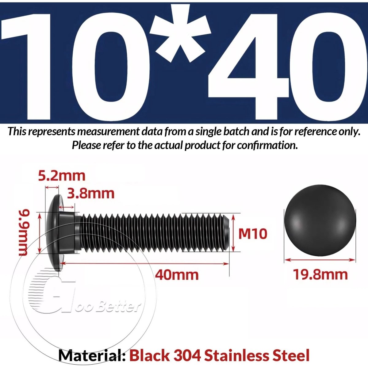 M8 M10 M12 Carriage Bolts – Cup Square Domed Head, Black A2 - 70 Stainless Steel - HomeDIYer