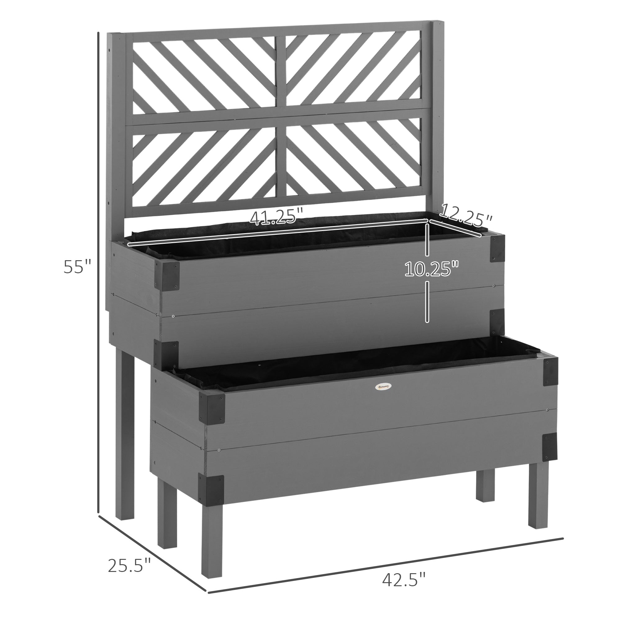 Outsunny Raised Garden Bed with Trellis, 2 Tier Wooden Elevated Planter Box with Legs and Metal Corners, for Vegetables, Flowers, Herbs, Gray