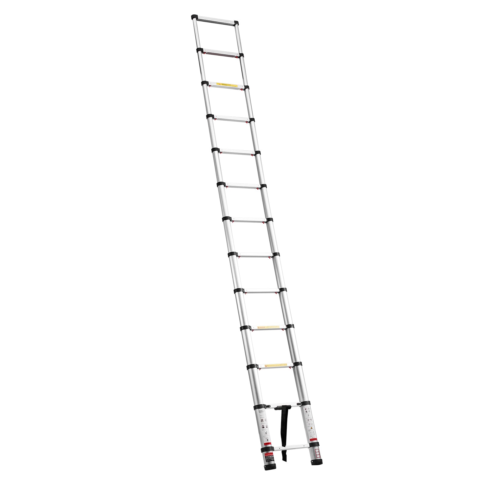 12.5FT Telescoping Aluminum Ladder — 330 lb Capacity, One‑Touch Retraction, Widened Steps, Silver