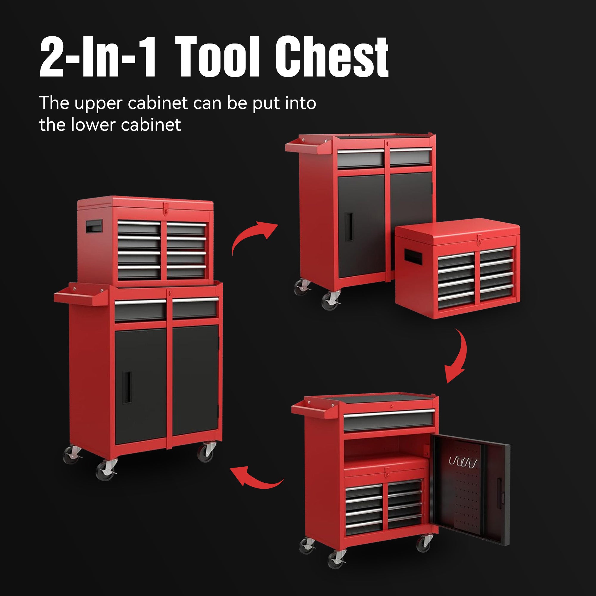 5-Drawer Rolling Tool Chest – Detachable Tool Cabinet with Lock & Adjustable Shelf