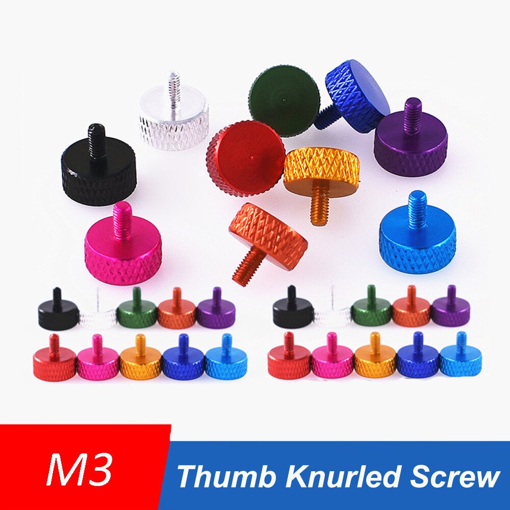 M3 Knurled Thumb Screws – 5 - 50mm Aluminum Hand Tighten Bolts, 10 Colors - HomeDIYer