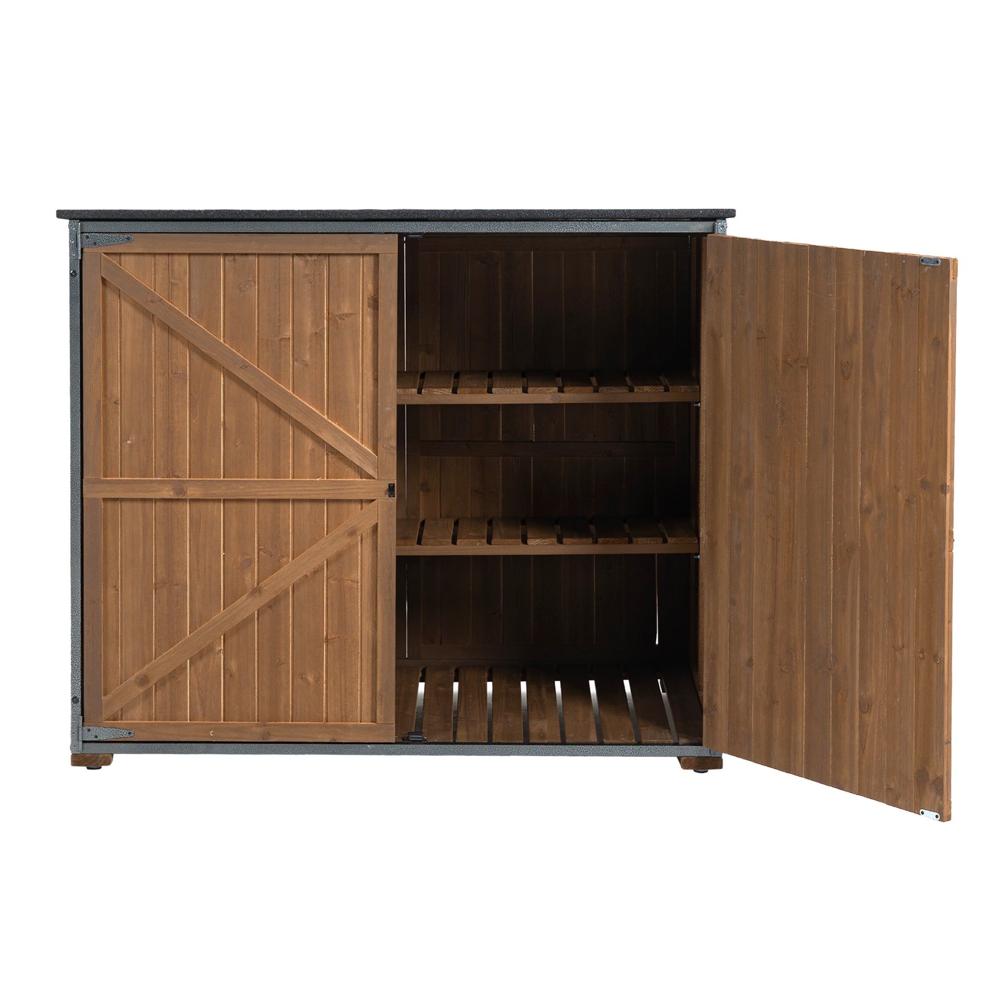 Outdoor Storage Cabinet 50.4"L X 26.8"W X 41"H, Garden Shed Tool Shed with Metal Frame Structure for Backyard Garden Patio Lawn (Brown) 