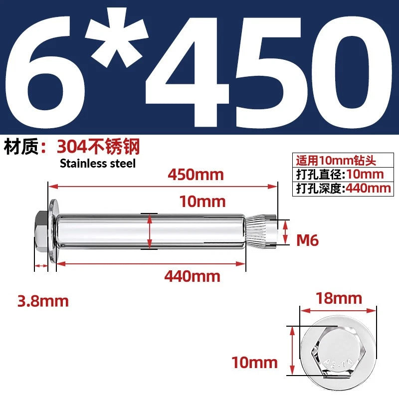 Stainless Steel Masonry Concrete Expansion Anchor Bolt — M6 M8 M10 M12 M16 | 304 & 201 SS