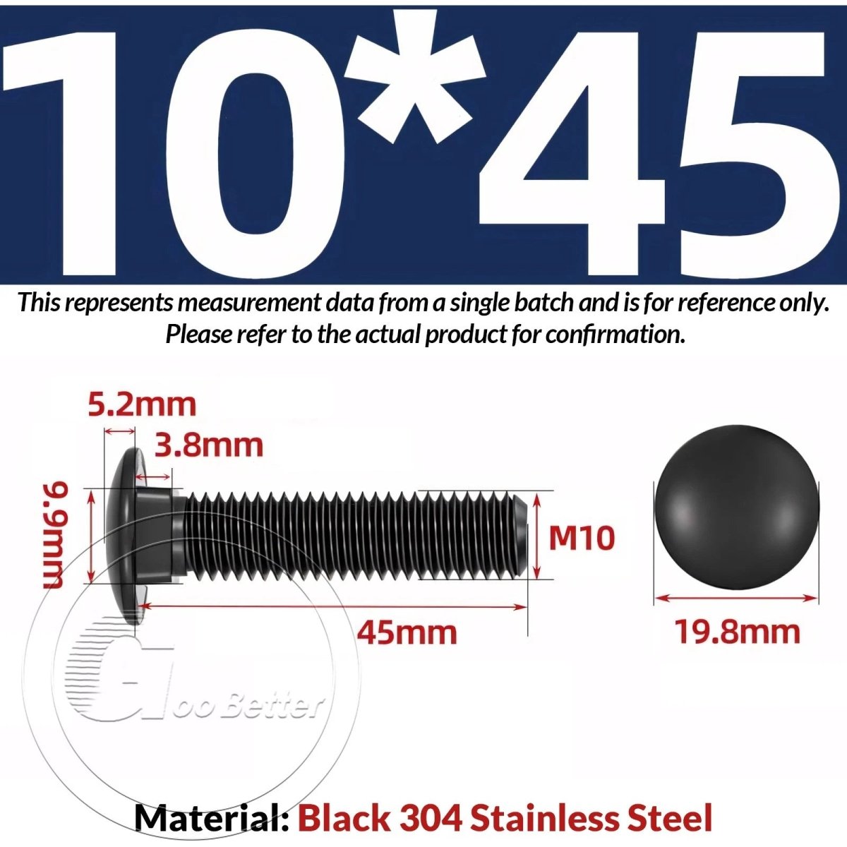 M8 M10 M12 Carriage Bolts – Cup Square Domed Head, Black A2 - 70 Stainless Steel - HomeDIYer