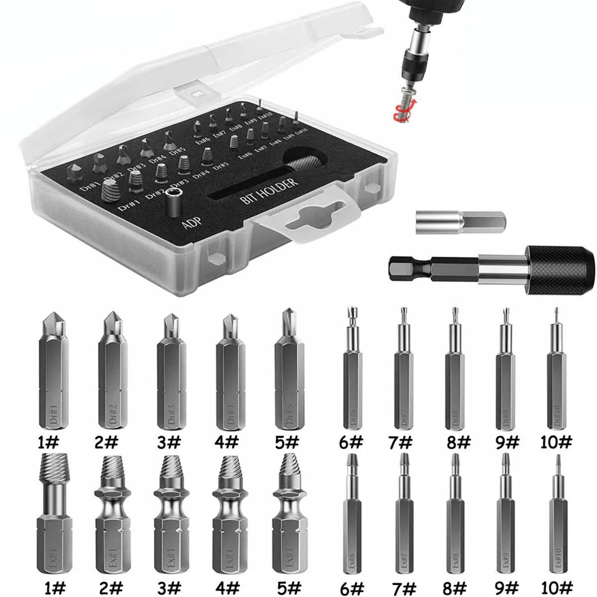 22Pcs Damaged Screw Extractor Speed Out Drill Bits Tool Set Broken Bolt Remover