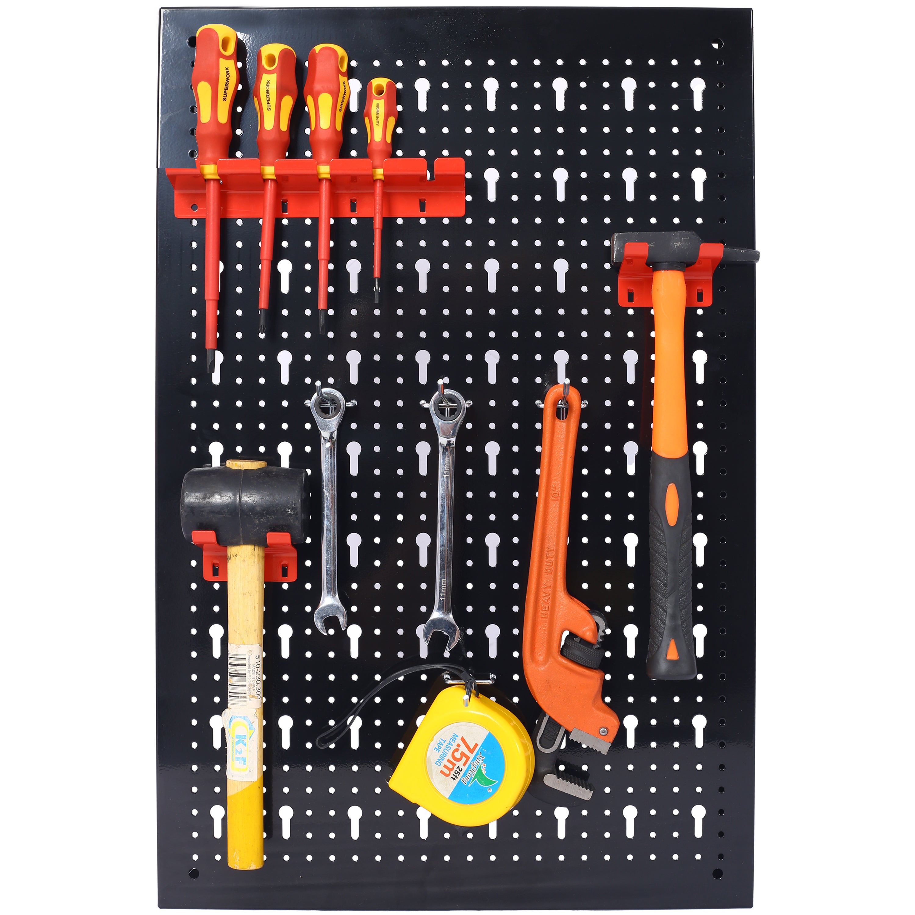 4ft Metal Pegboard Wall Organizer Kit, 48"x24" Garage Tool Storage with Drill Bit Rack, Wrench Rack & Hooks, Black