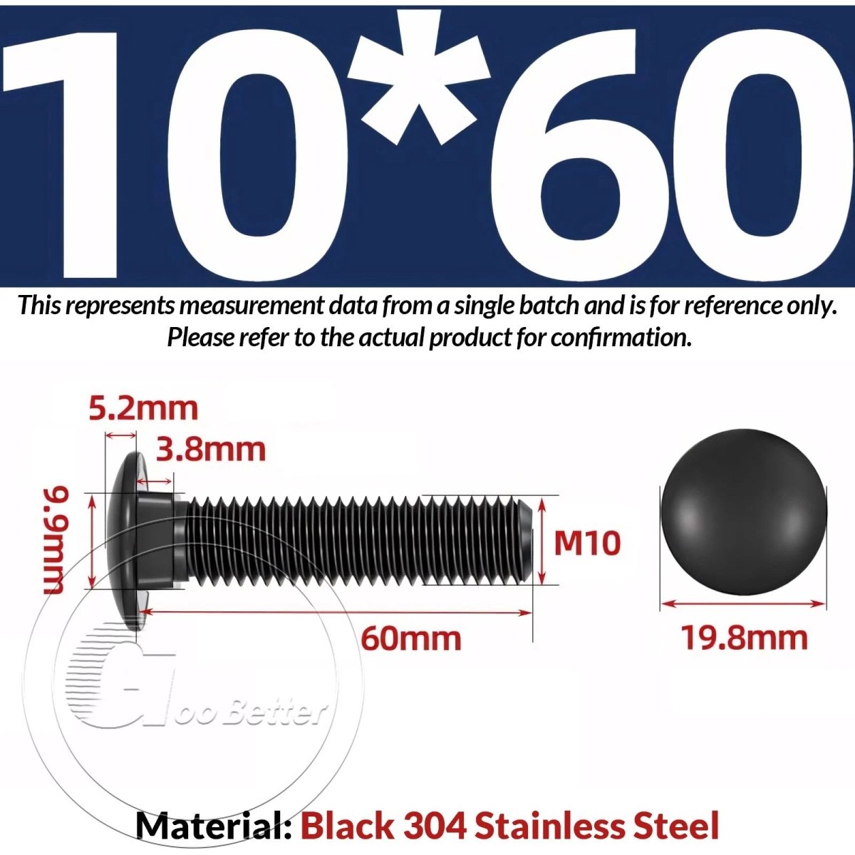 M8 M10 M12 Carriage Bolts – Cup Square Domed Head, Black A2 - 70 Stainless Steel - HomeDIYer