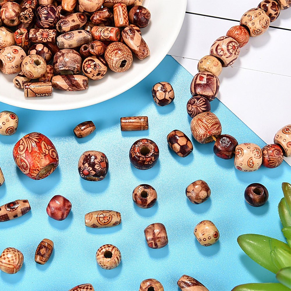 448 Pcs Printed Wooden Beads Set Various Shapes for Jewelry Making DIY Bracelet - HomeDIYer