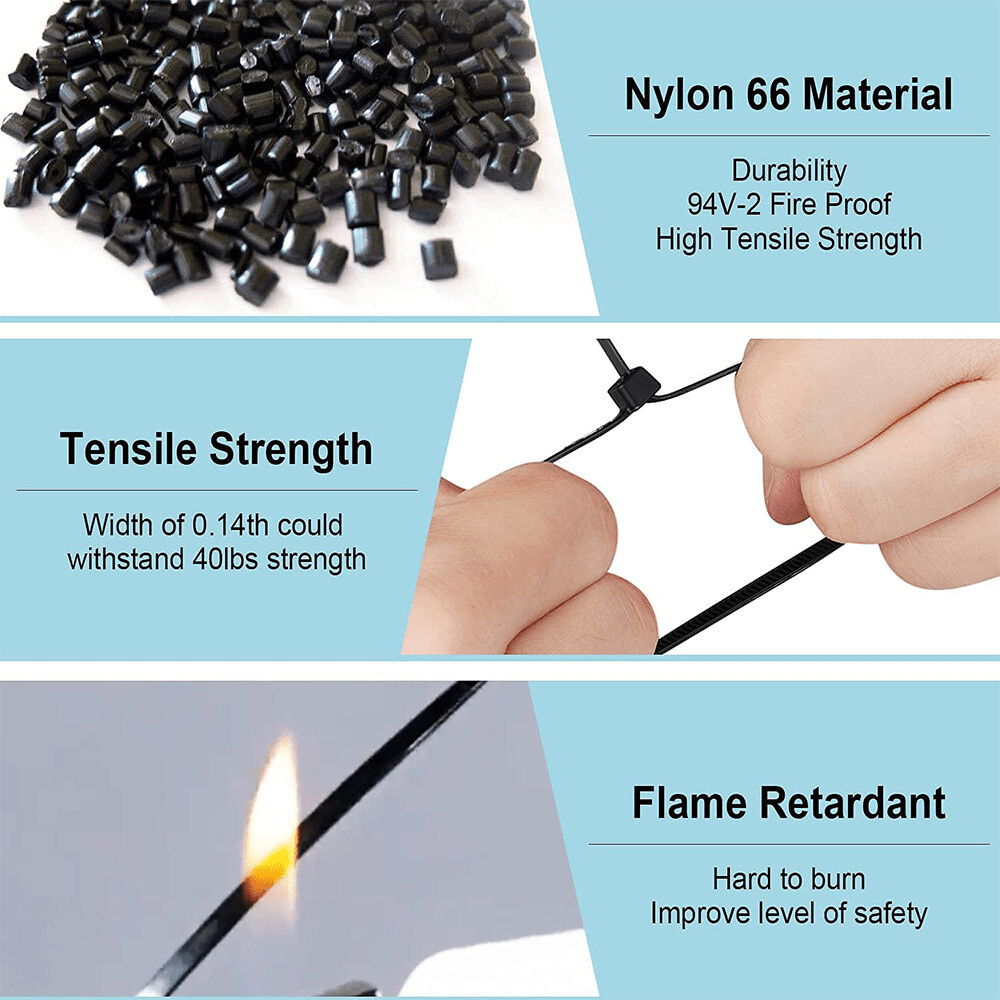 60 - 500mm Length Cable Ties Nylon Zip Tie Self - locking Best Quality White/Black - HomeDIYer