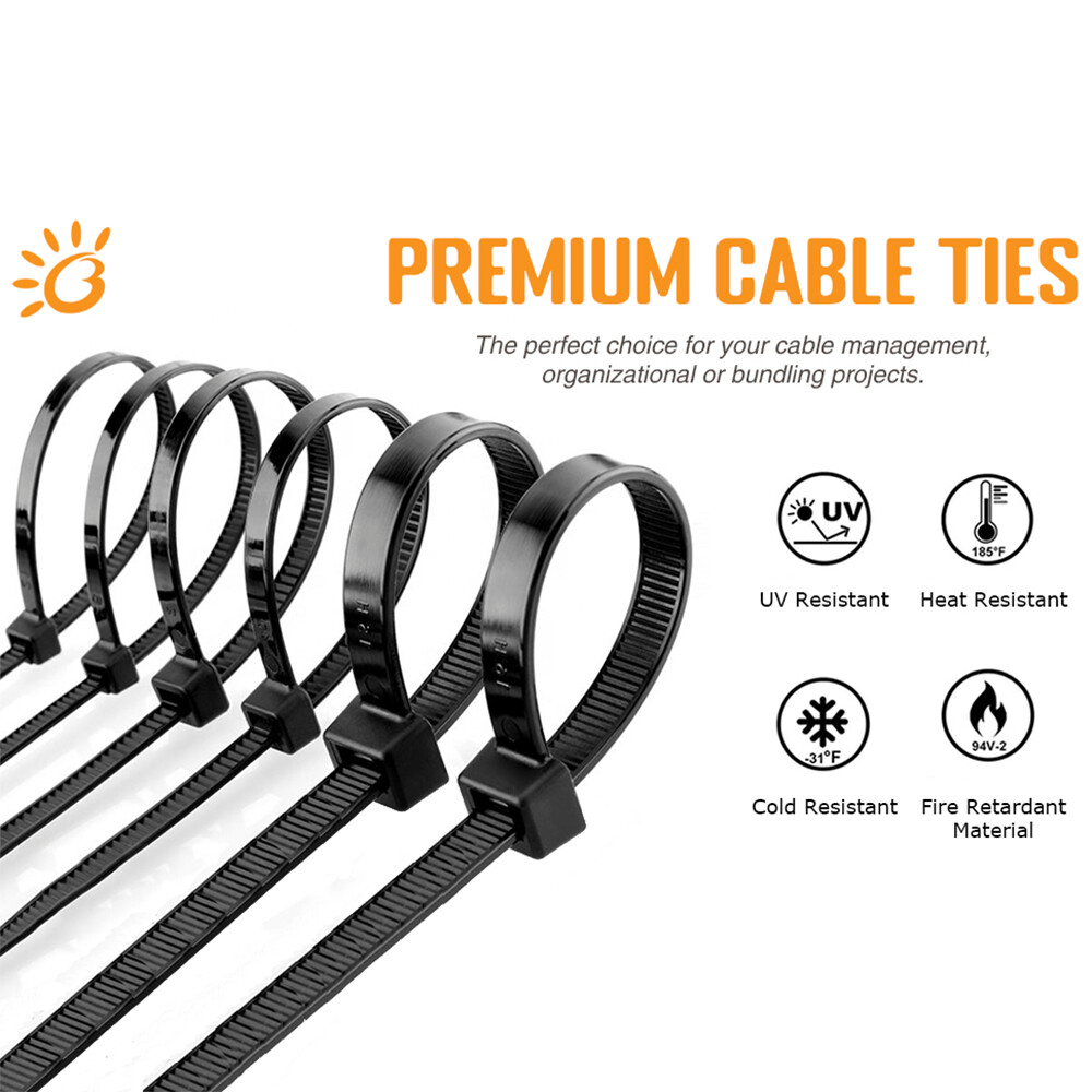 60 - 500mm Length Cable Ties Nylon Zip Tie Self - locking Best Quality White/Black - HomeDIYer