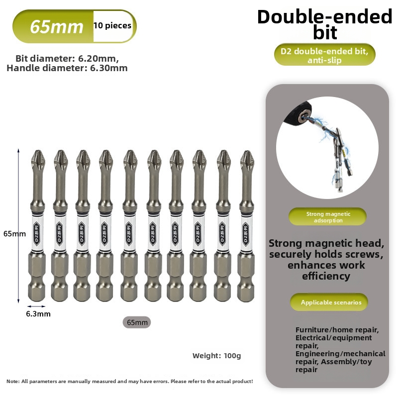 D2 Steel Anti-Slip Magnetic Impact Screwdriver Bits | Nunchaku-Style Single-End Bits