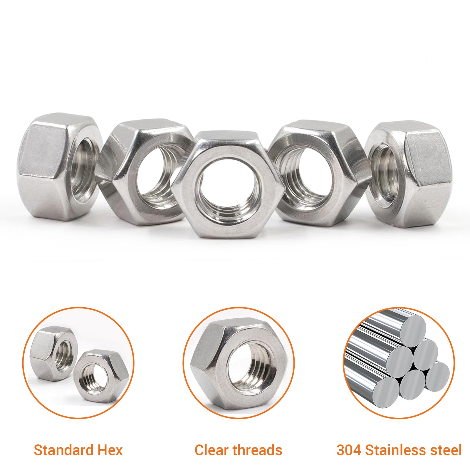 HEXAGON FULL NUTS TO FIT METRIC BOLTS A2 STAINLESS STEEL M3 M4 M5 M6 M8 M10 M12