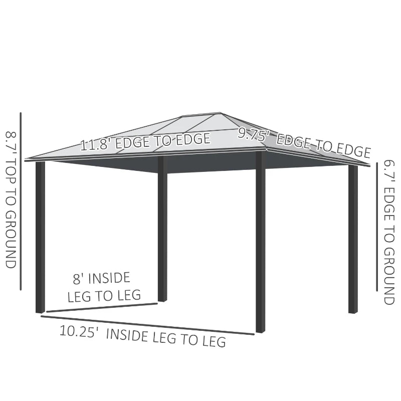 11.8x9.7 FT Hardtop Gazebo, Tinted Polycarbonate Roof, Aluminum Frame, 4 Mesh + 4 Curtain Sidewalls, Beige/Brown