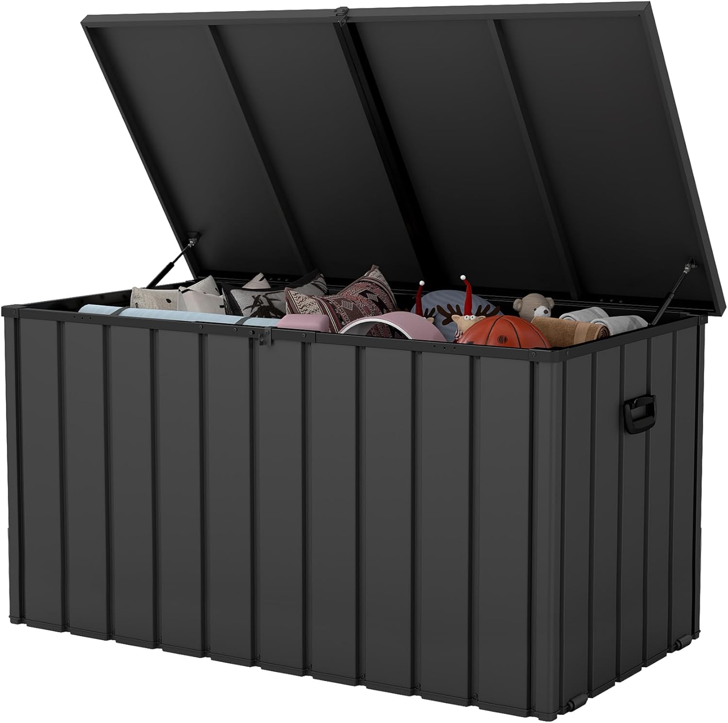 200 Gallon Metal & Plastic Deck Box – Waterproof Outdoor Storage Bench with Lockable Lid, Dark Gray