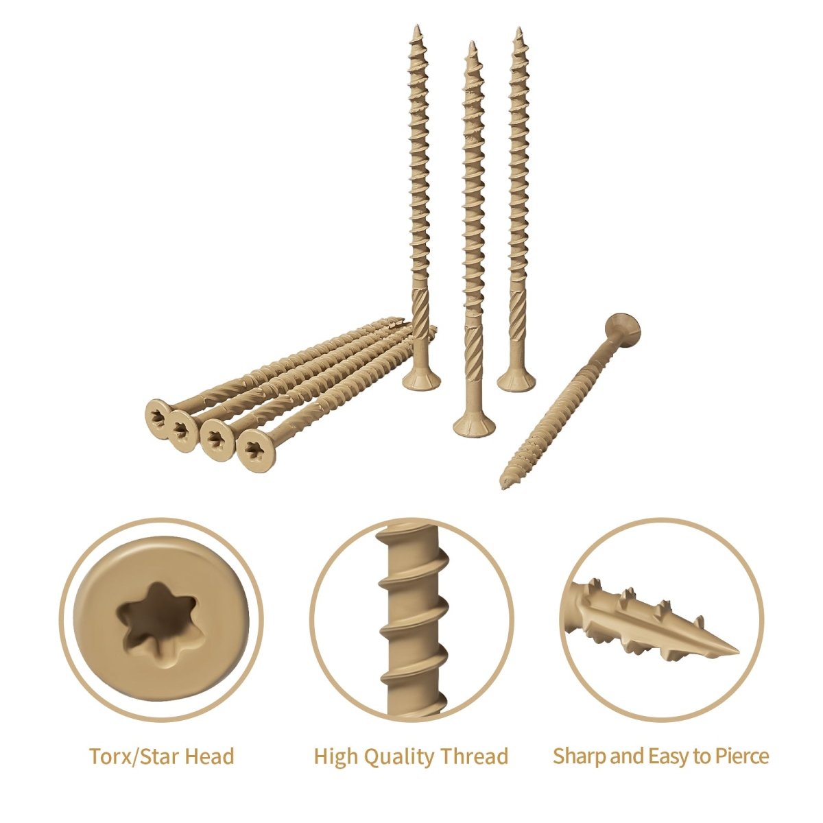 Wood Screws Lag Screws Torx Structural Screws, Construction Exterior Wood Screws, Timber Screws for Fence Log Landscaping Wood, T25 Bit Included, Yellow - HomeDIYer