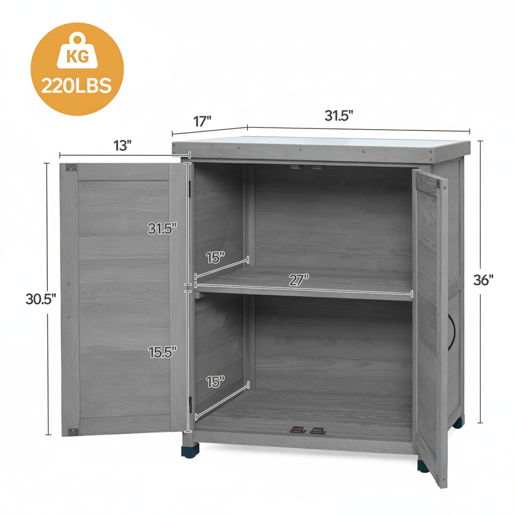 Potting Bench with Storage Cabinet – Outdoor Work Station with Metal Table Top & Zero Maintenance