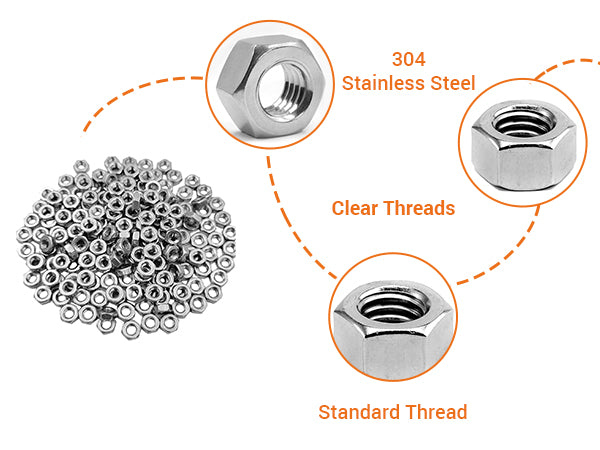 HEXAGON FULL NUTS TO FIT METRIC BOLTS A2 STAINLESS STEEL M3 M4 M5 M6 M8 M10 M12