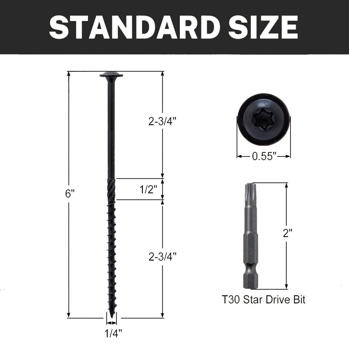 Black Lag Screw Torx Self Tapping Wood Screws Set with Bit 14x3" - HomeDIYer