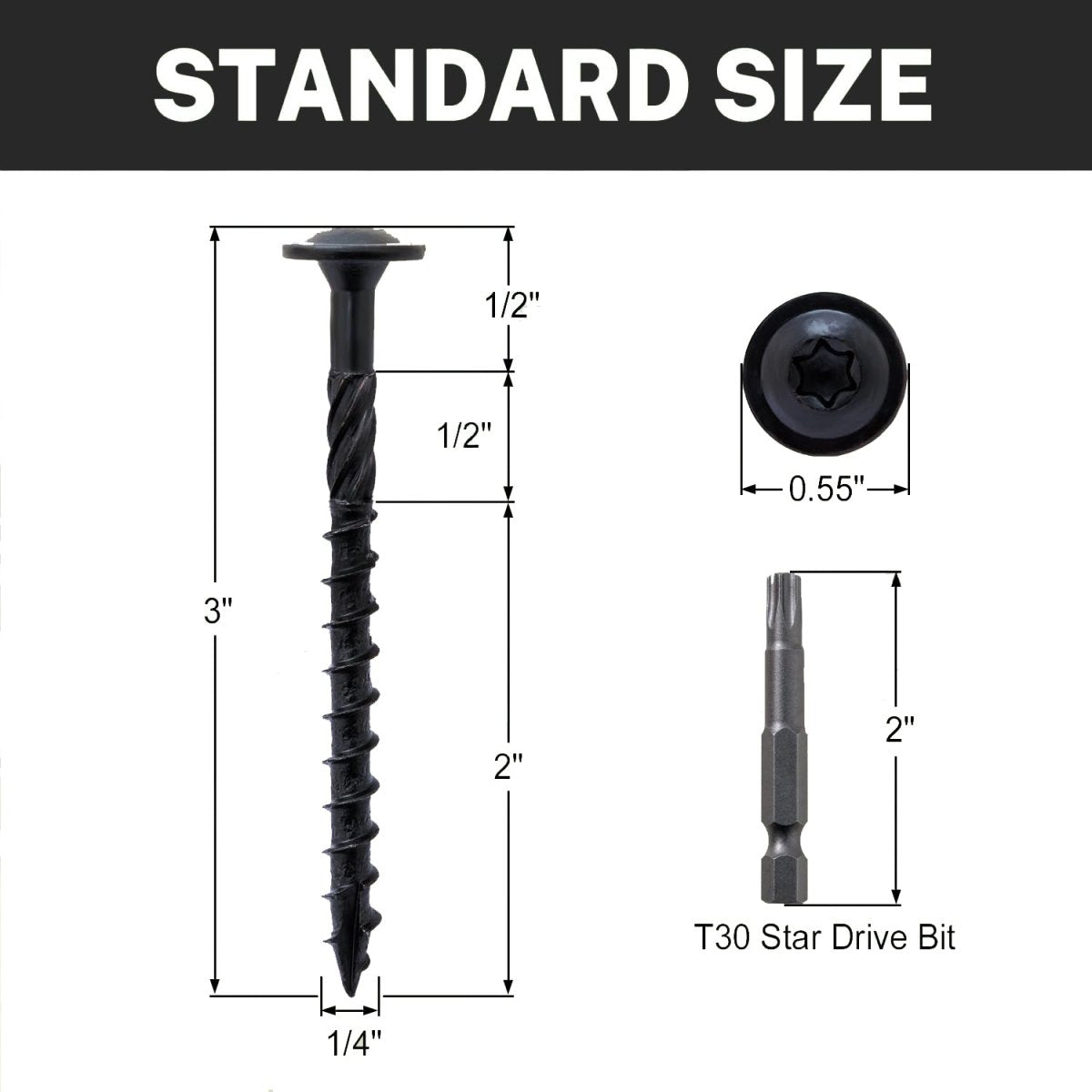 Black Lag Screw Torx Self Tapping Wood Screws Set with Bit 14x3" - HomeDIYer