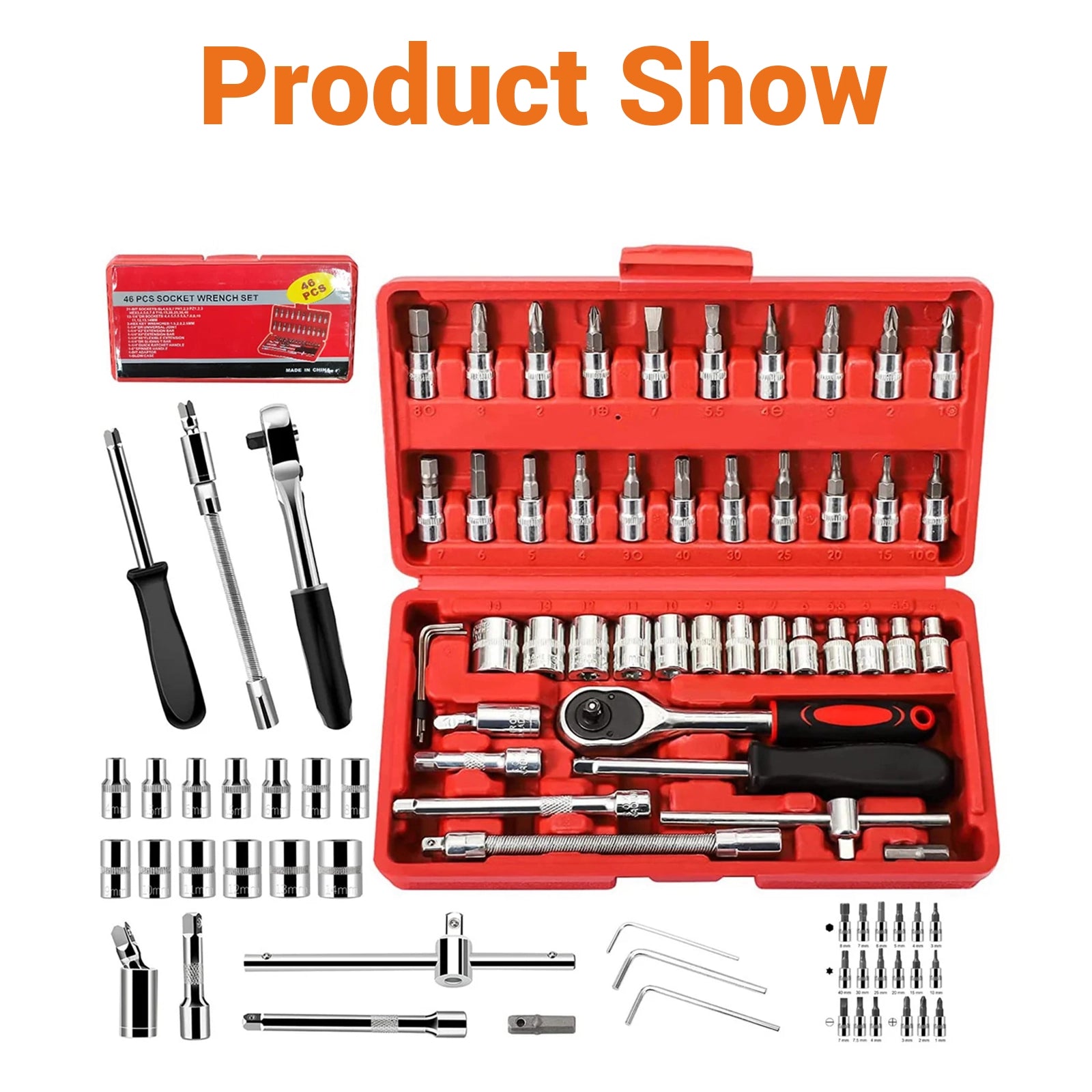 46PCS 1/4 Socket Ratchet Wrench Set Impact Socket Bit Kit Automotive Repair Tool - HomeDIYer