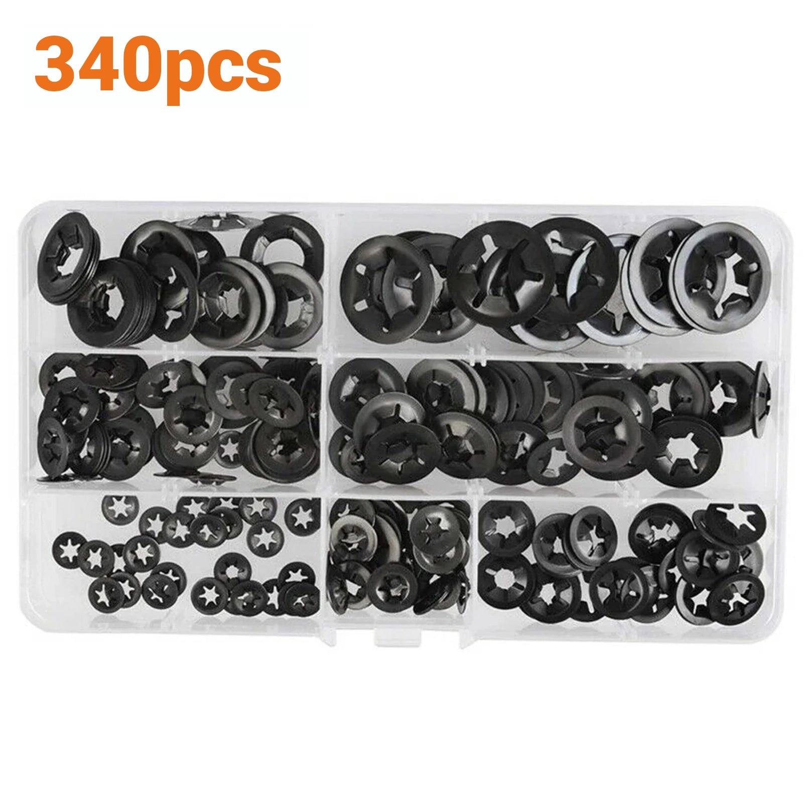 340 Pcs Internal Teeth Star Lock Spring Quick Washer Push - In Quick Nut Set Black - HomeDIYer