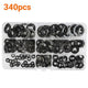 340 Pcs Internal Teeth Star Lock Spring Quick Washer Push-In Quick Nut Set Black
