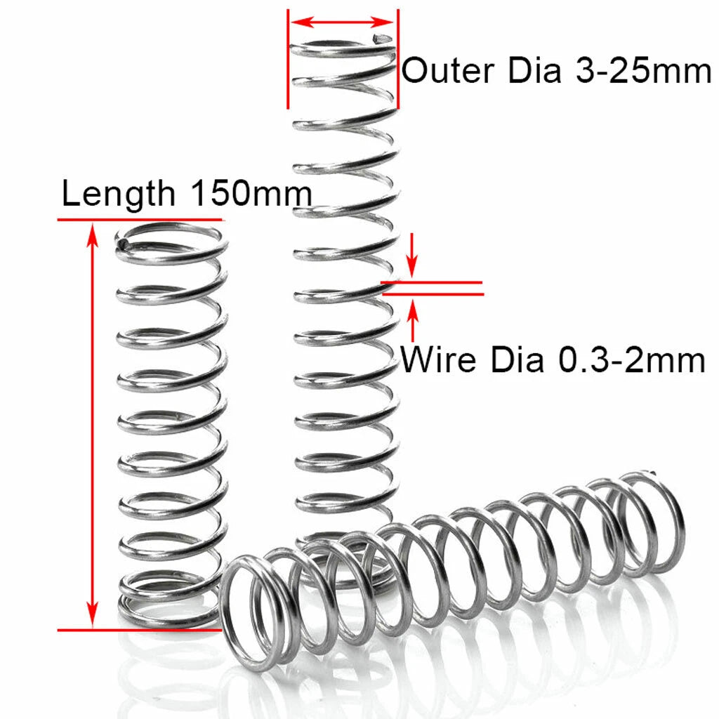 150mm Compression Spring 0.5-2mm Wire 304 Stainless Steel Pressure Springs Long