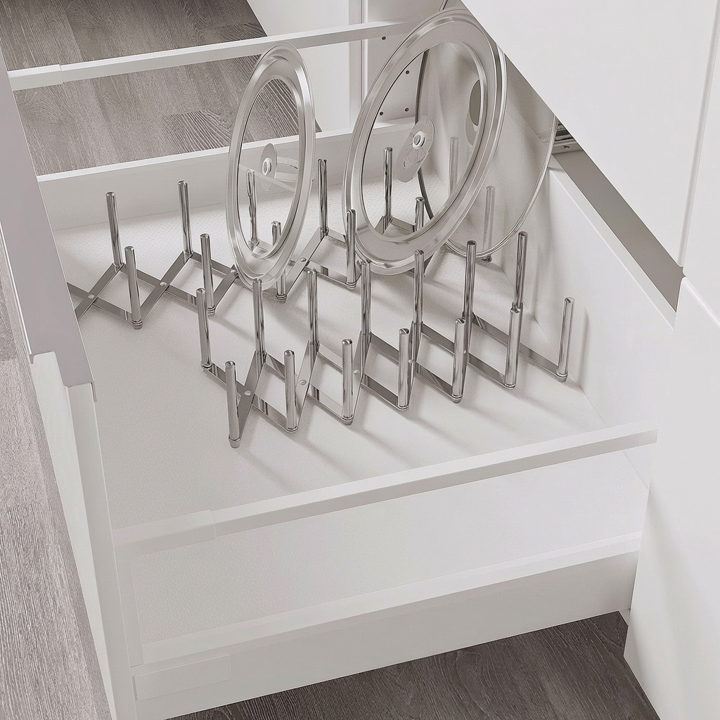 Foldable Stainless Steel Pot Lid & Plate Holder – Adjustable No-Drill Kitchen Rack