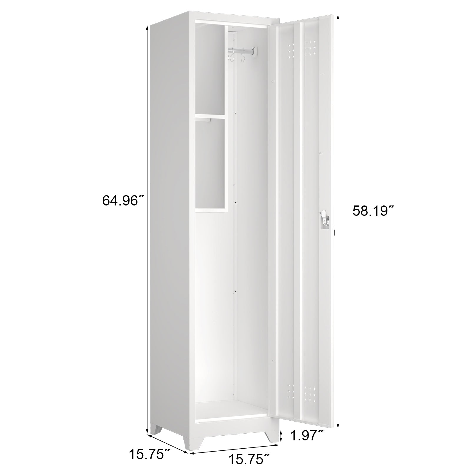 Metal Broom Storage Cabinet, 65" Narrow Broom Cabinet With Hooks, Slim Bathroom Storage Cabinet With Shelves, Heavy-Duty Cleaning Storage Cabinet For Utility Room, Gym, Office, Garage, Utility Shelves