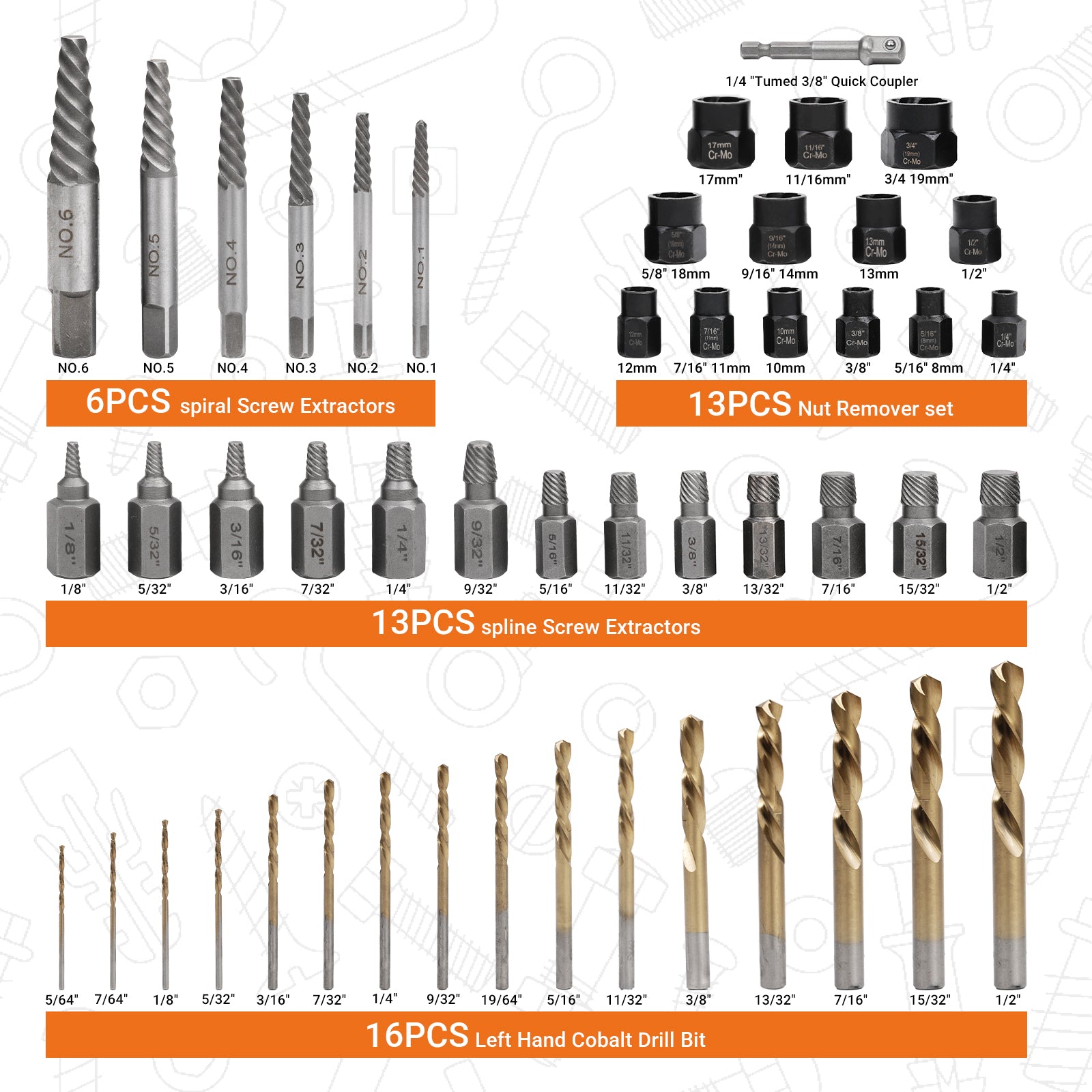 49-Piece Bolt and Screw Extractor Set with Drill Bits for Professional Auto Repair