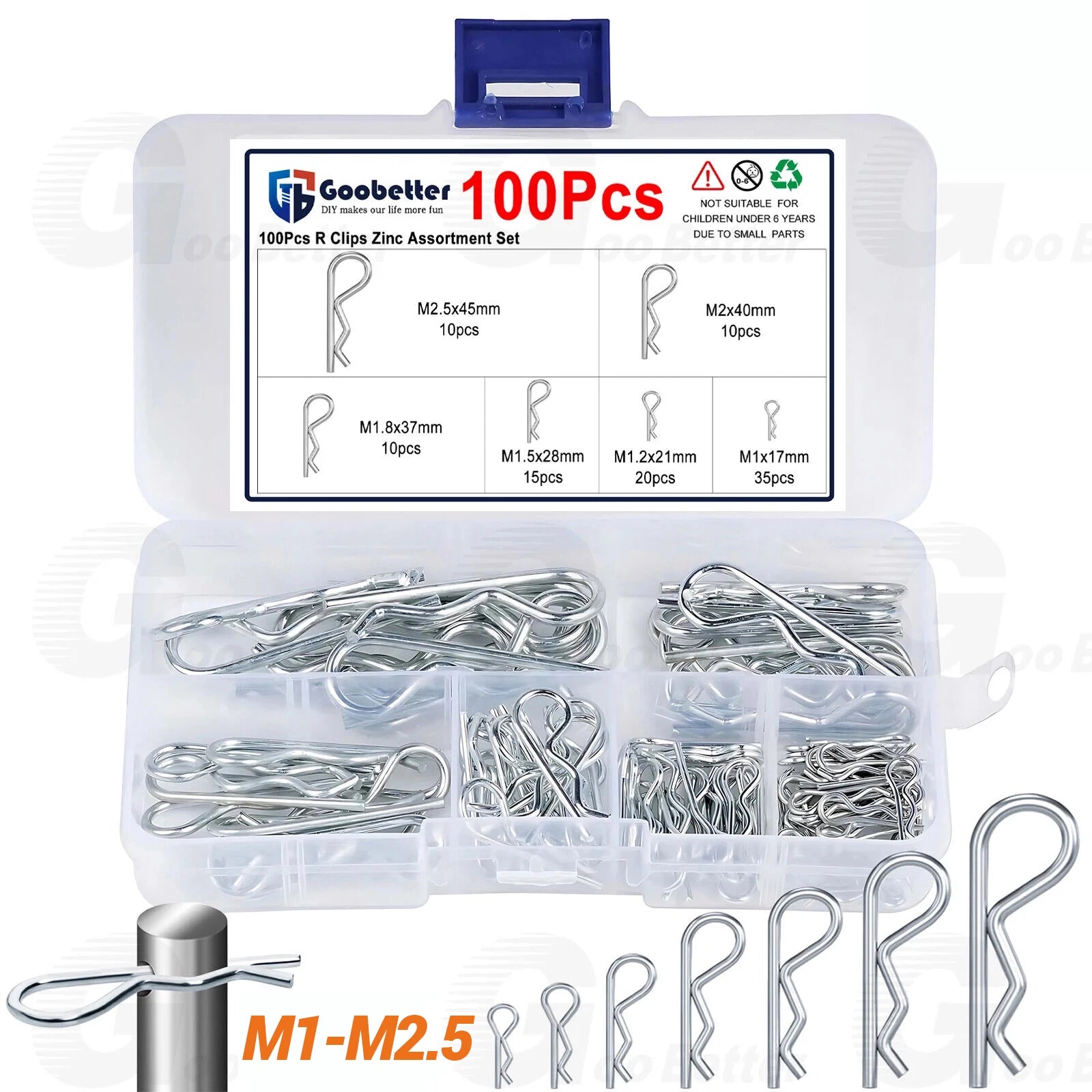 100Pcs R Clips Zinc Plated Retaining Split Beta Pins Assortment for Clevis Pins