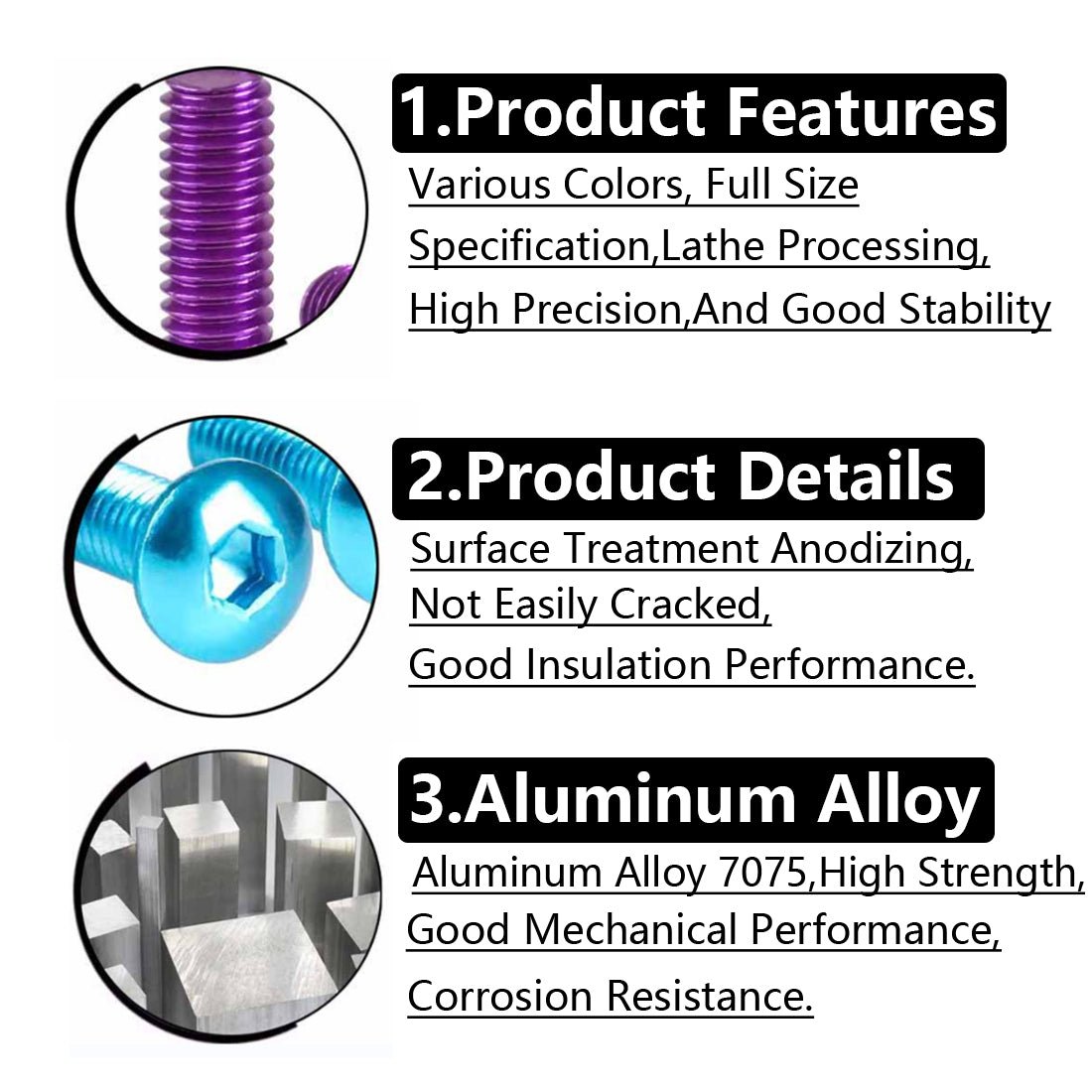M5 Aluminum Alloy Colourful Anodizing Hex Socket Button Head Screws - HomeDIYer