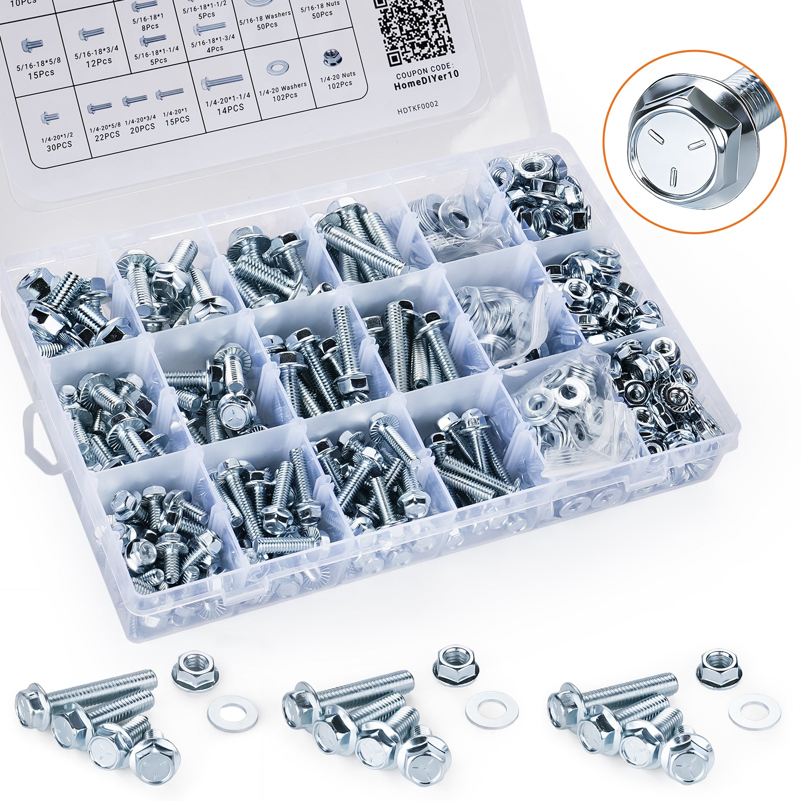 549-Piece SAE Flange Bolt & Nut Assortment Kit (1/4-20, 5/16-18, 3/8-16)