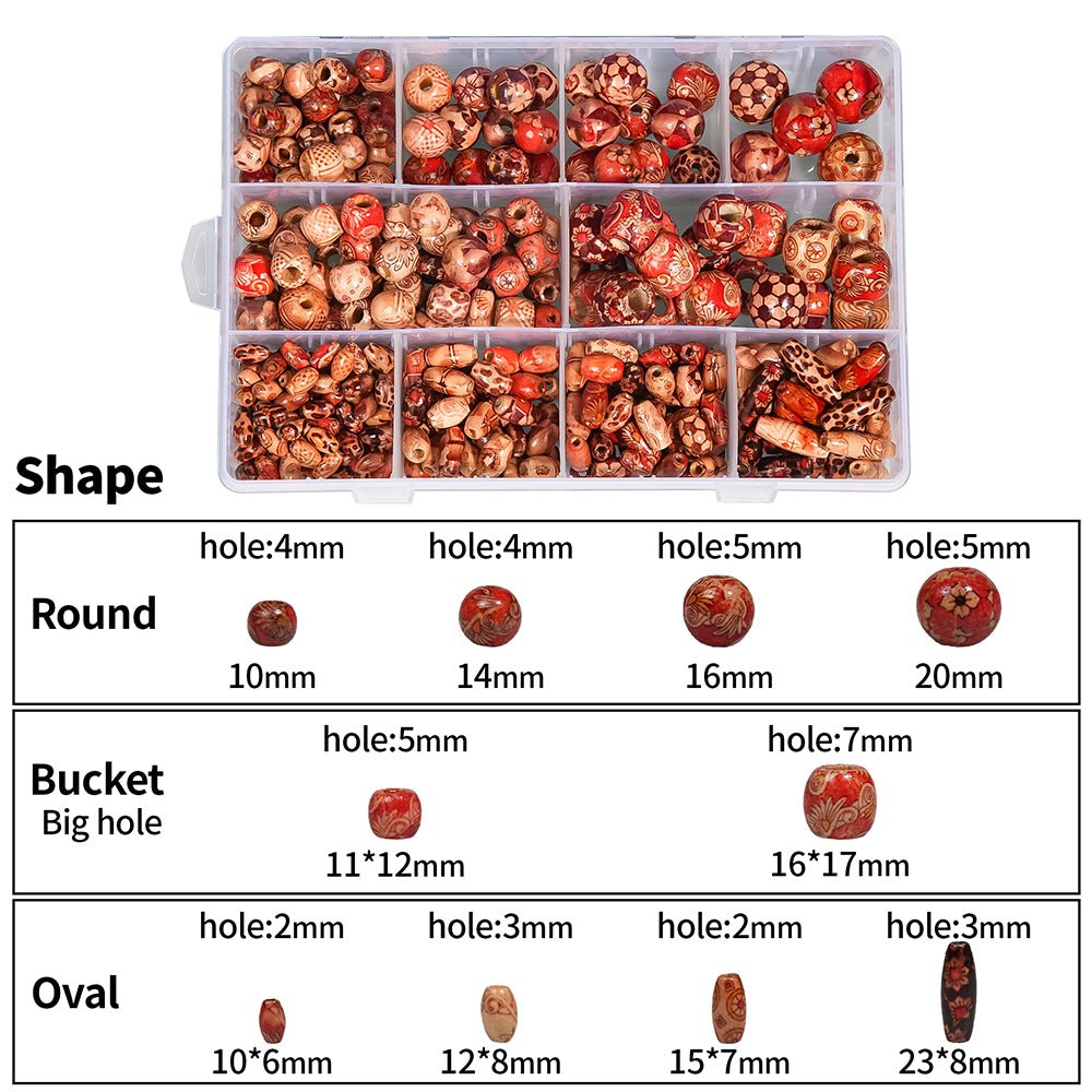 448 Pcs Printed Wooden Beads Set Various Shapes for Jewelry Making DIY Bracelet - HomeDIYer