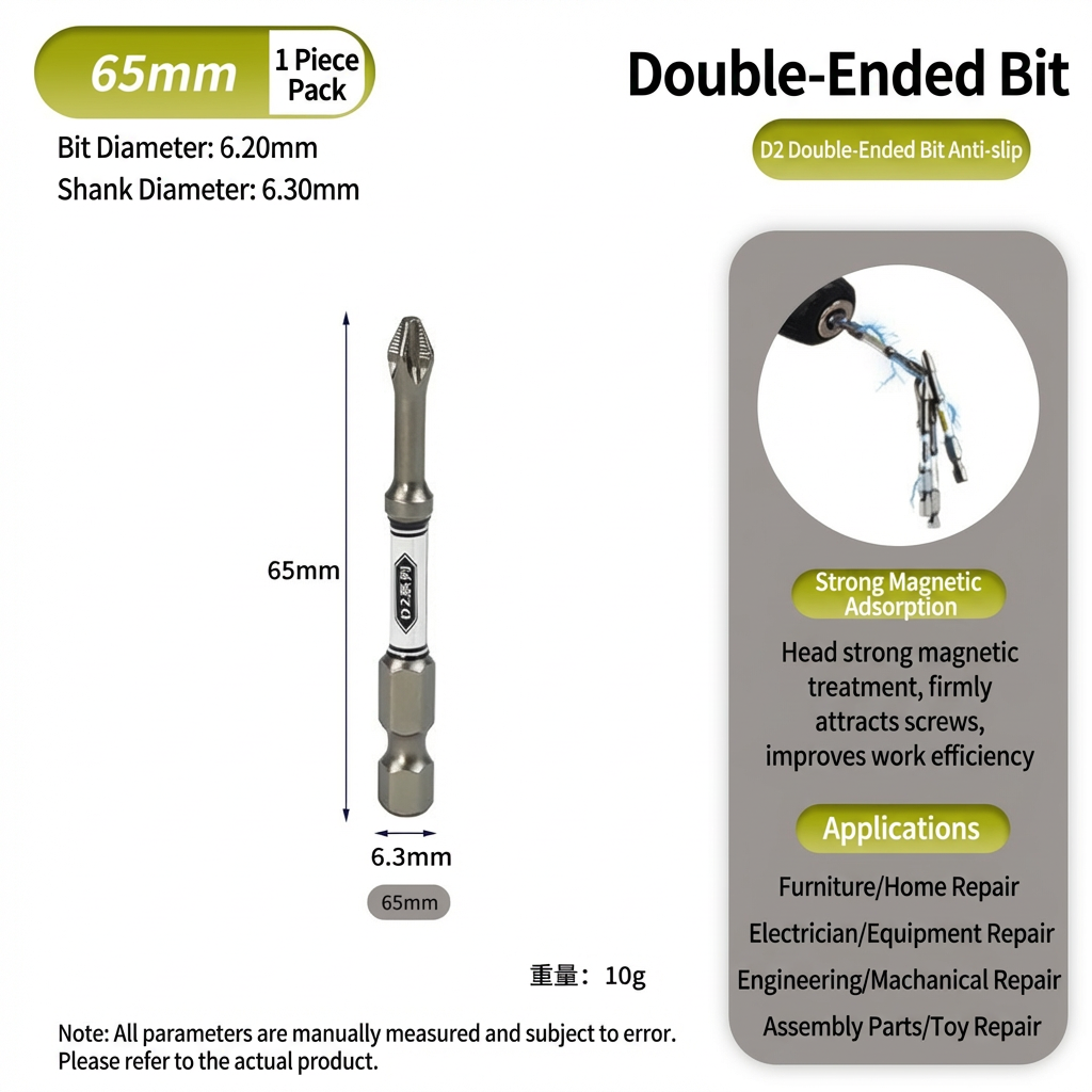 D2 Steel Anti-Slip Magnetic Impact Screwdriver Bits | Nunchaku-Style Single-End Bits