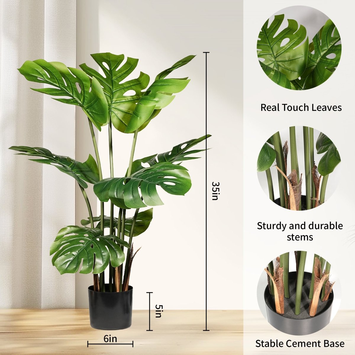 35in Fake Plants Monstera Deliciosa,2 Pieces Realistic Artificial Plants Indoor For Decorating Room,Outdoor,Office,Bathroom,Bedroom,Better Homes And Gardens Plant Decor,Beautiful Housewarming Gifts. - HomeDIYer