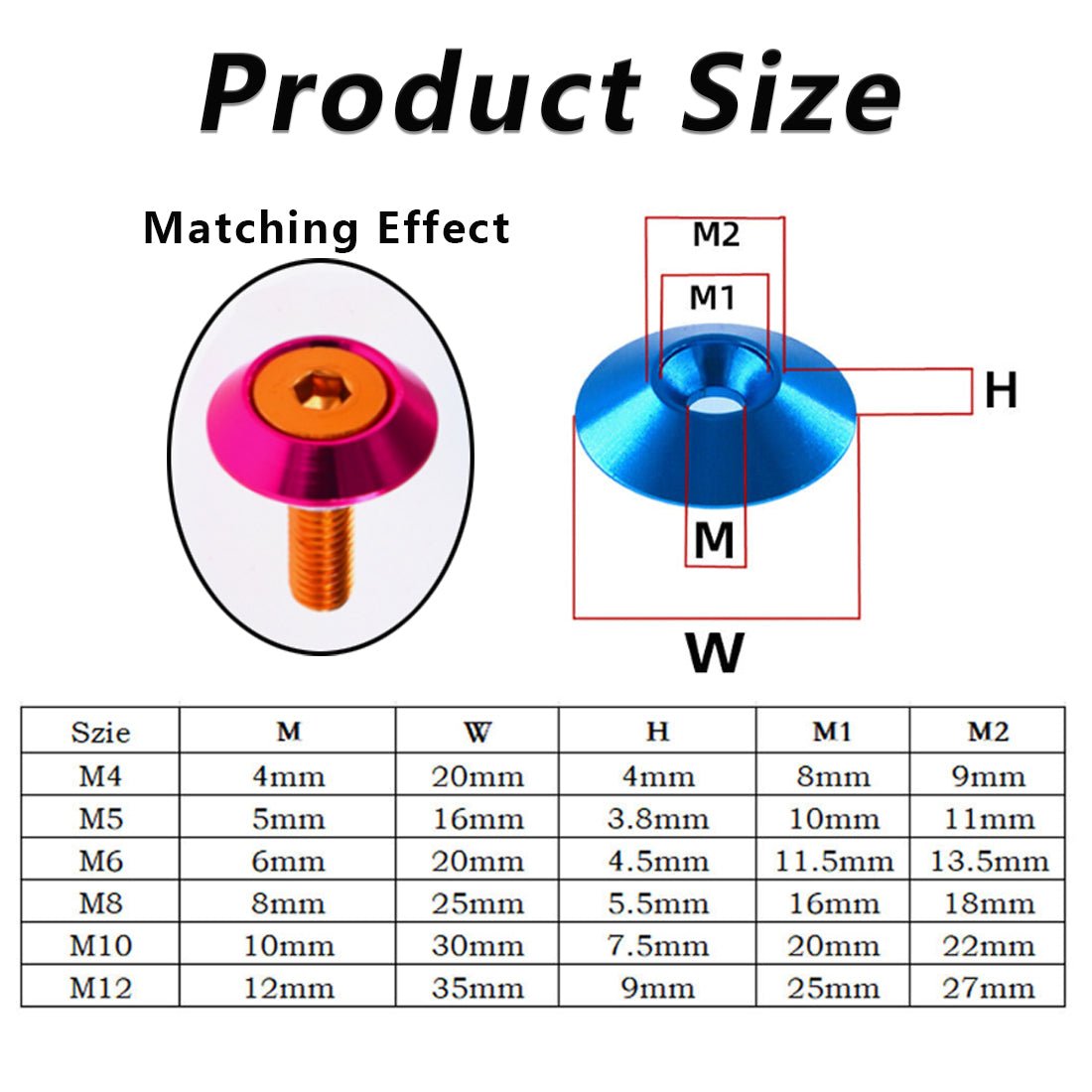 M4 M5 M6 M8 M10 M12 Countersunk Washers - Anodised Aluminium - Screws Cup Washers - HomeDIYer