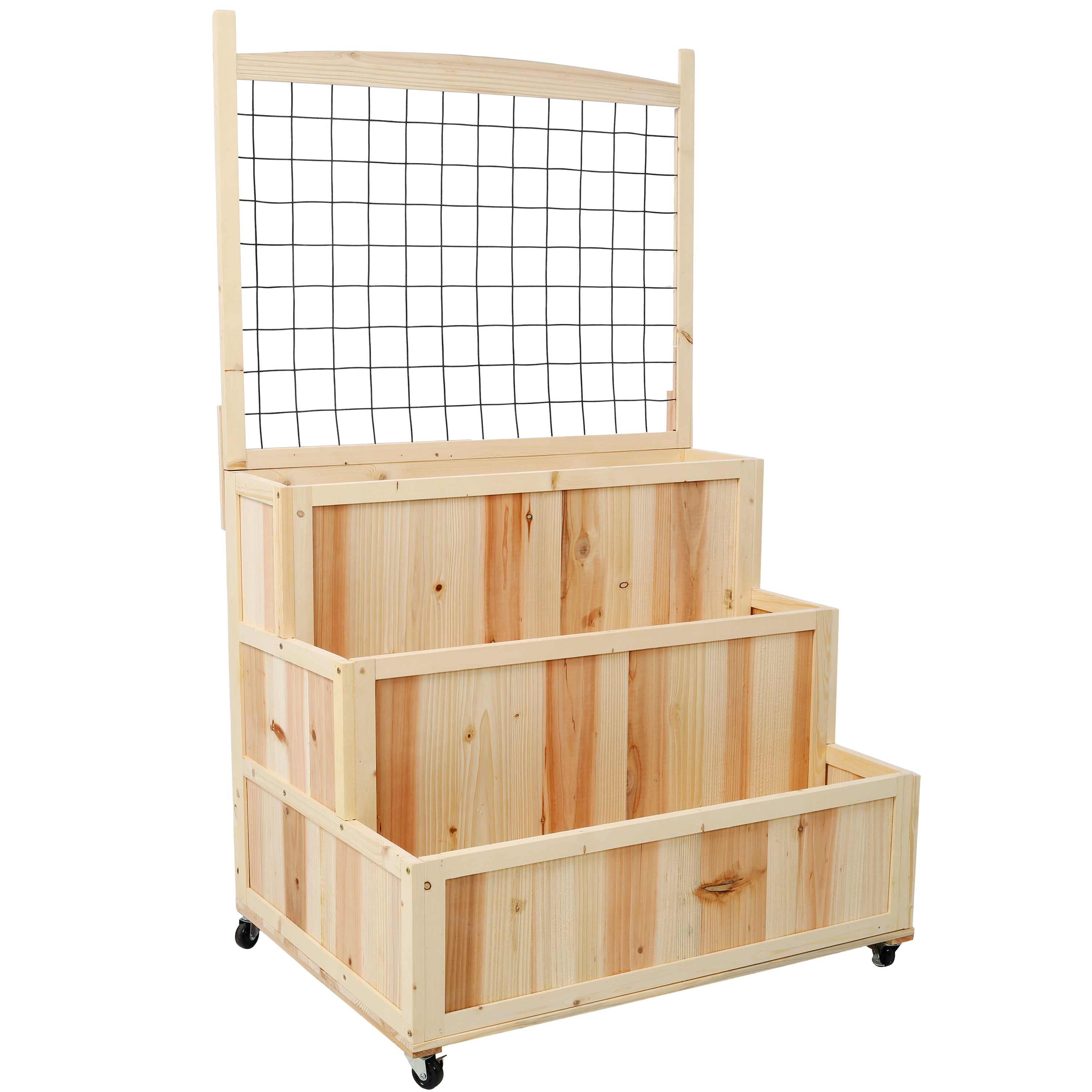 3-Tier Raised Garden Bed with Trellis – Vertical Planter Box with Wheels & Storage