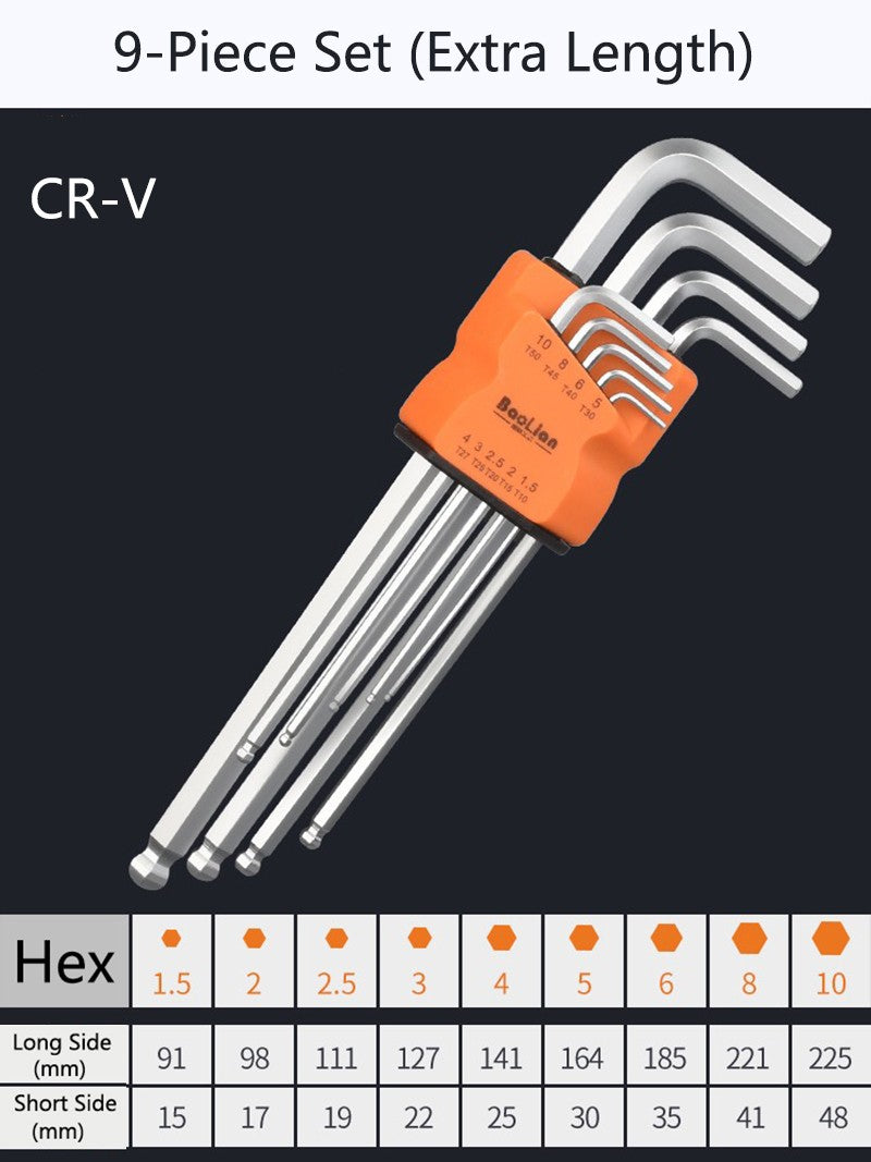 Metric Allen Key Set Hexagon Hex Ball End Wrench 9 Piece Hand Tools 1.5mm - 10mm
