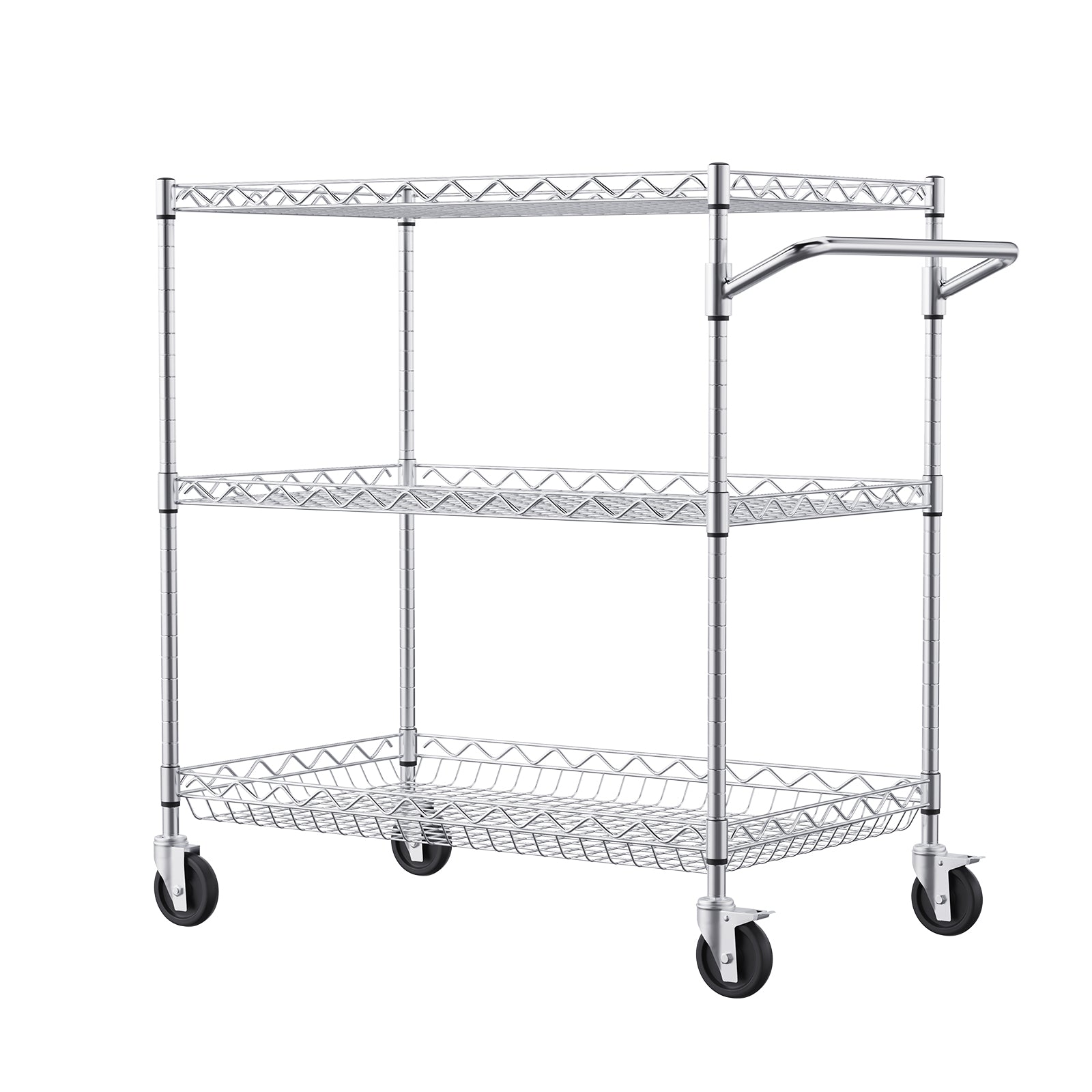 3-Tier Utility Cart Rolling Cart on Wheels 30"x18"x32.4" 661 LBS 6 Hooks