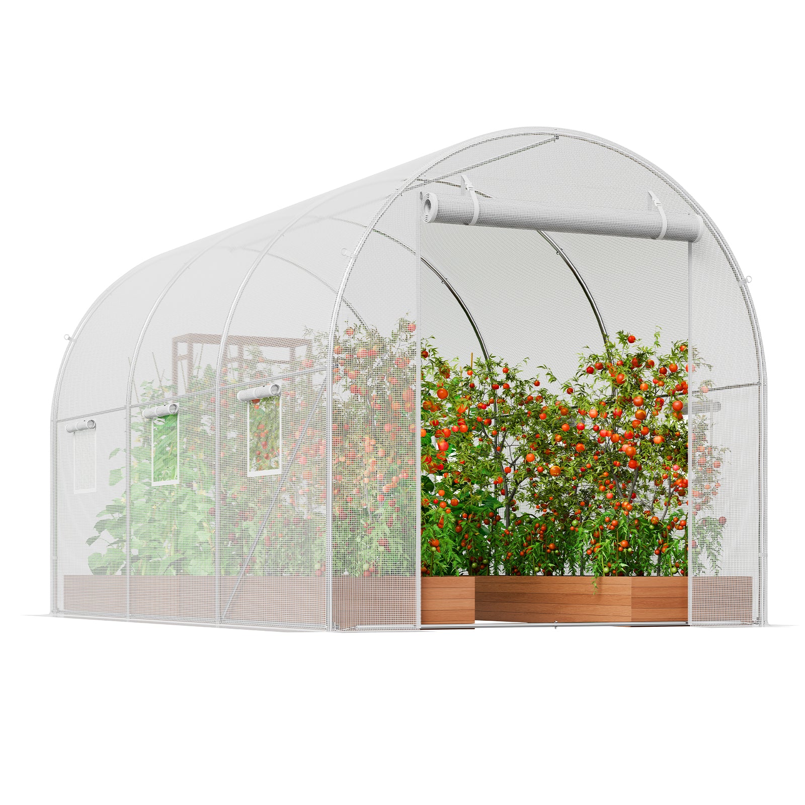 9.58ft x 6.43ft x 6.23ft Walk‑In Tunnel Greenhouse — Heavy‑Duty Galvanized Frame Thick PE Cover & Ventilation Windows White