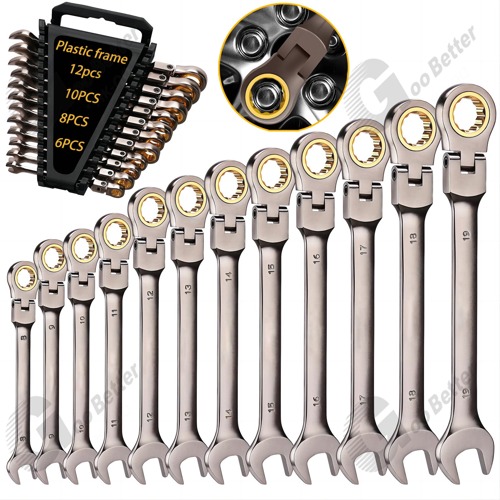 Ratchet Spanner Combination Fixed & Flexi 6 - 19mm 14 x Sizes Tool Wrench