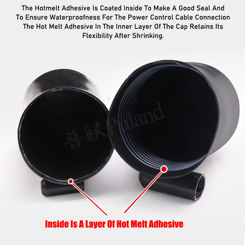 Assorted size black heat shrink end caps (13mm-130mm) 2:1 ratio, adhesive lined, 35KV voltage