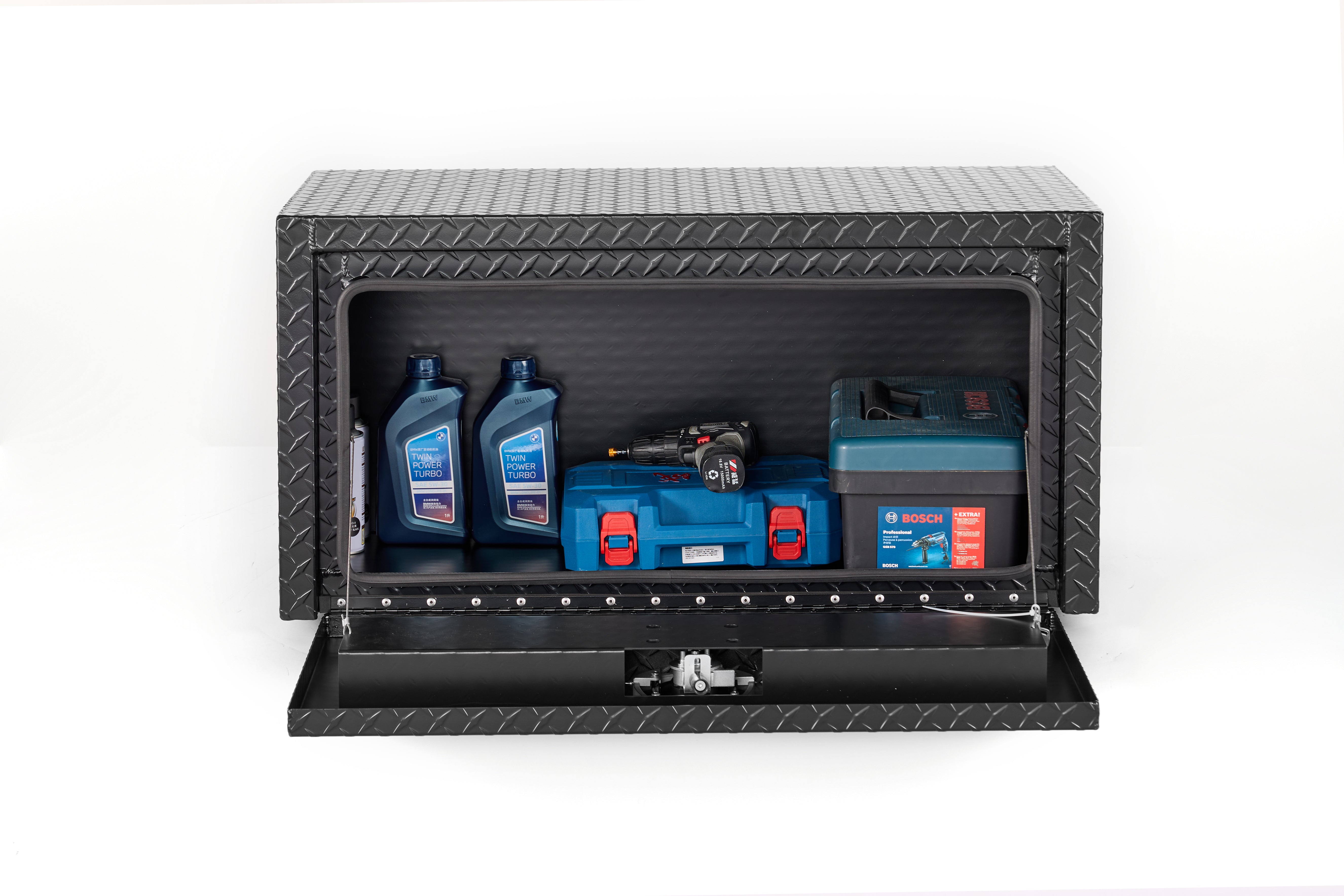 36" Aluminum Underbody Truck Tool Box — Heavy‑Duty Matte Black Diamond Plate, Waterproof & Lockable