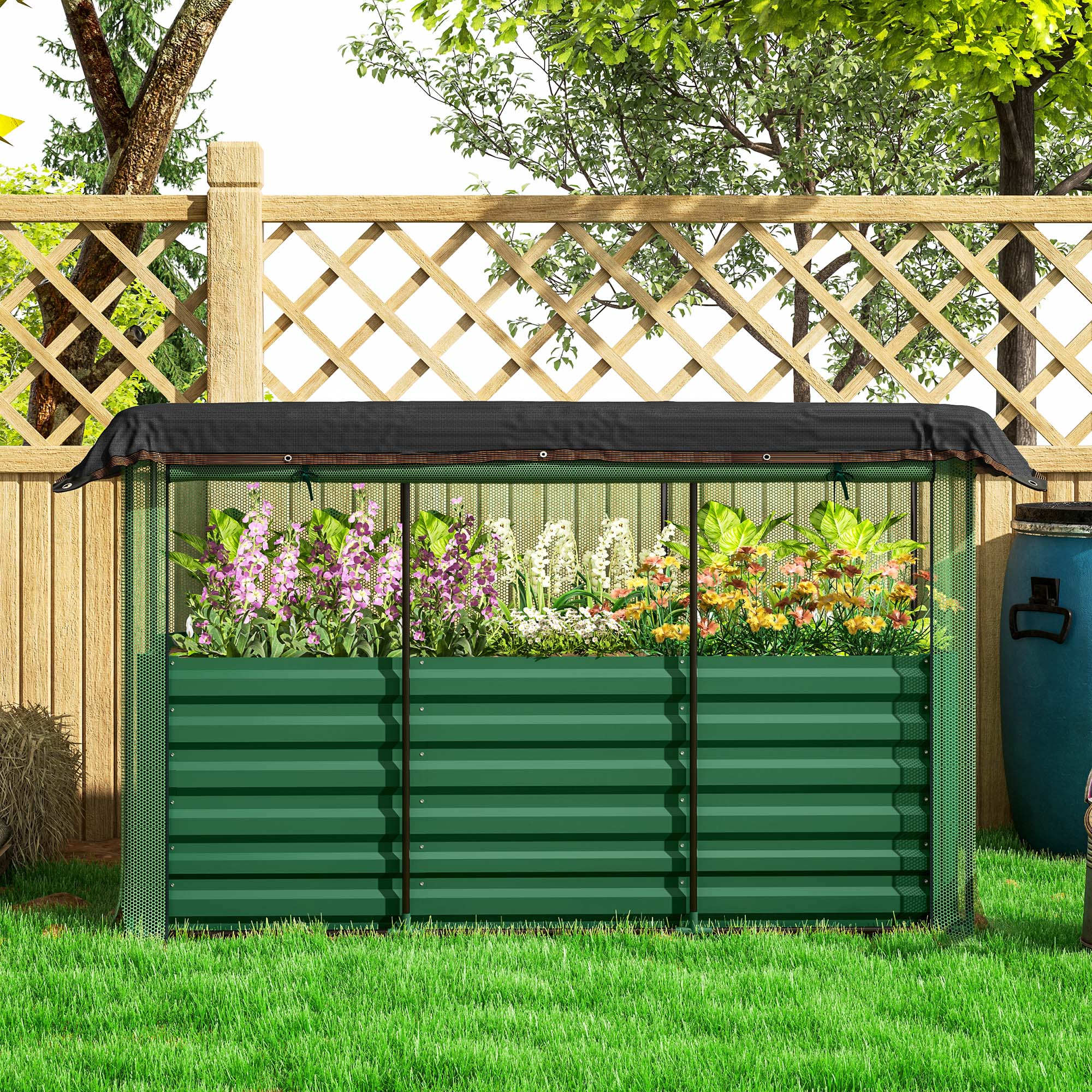 Galvanized Raised Garden Bed, Planter Box with Crop Cage and Shade Cloth, Green