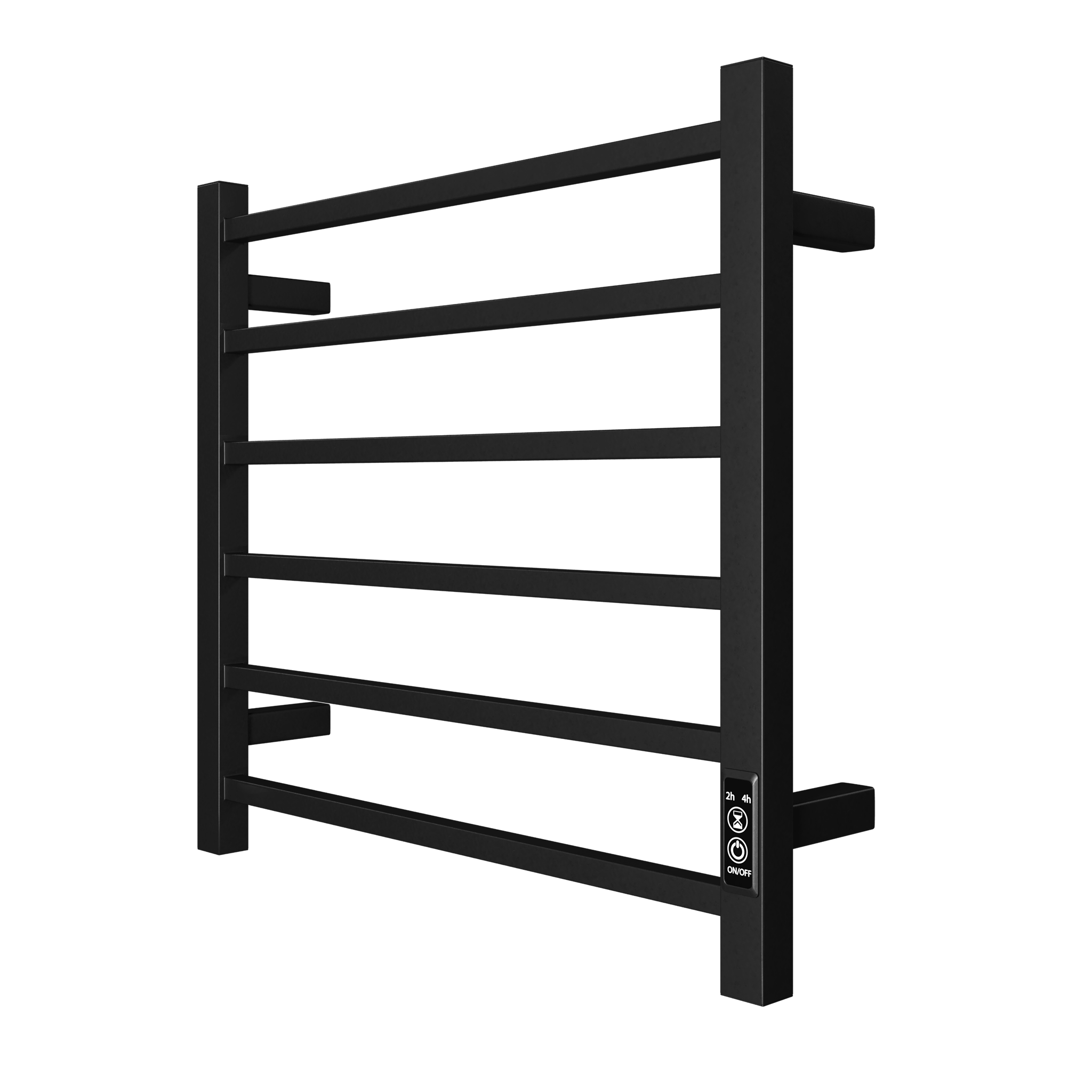 6-Bar Electric Heated Towel Warmer – Plug-in Wall Mount Towel Rack with Timer, Matt Black